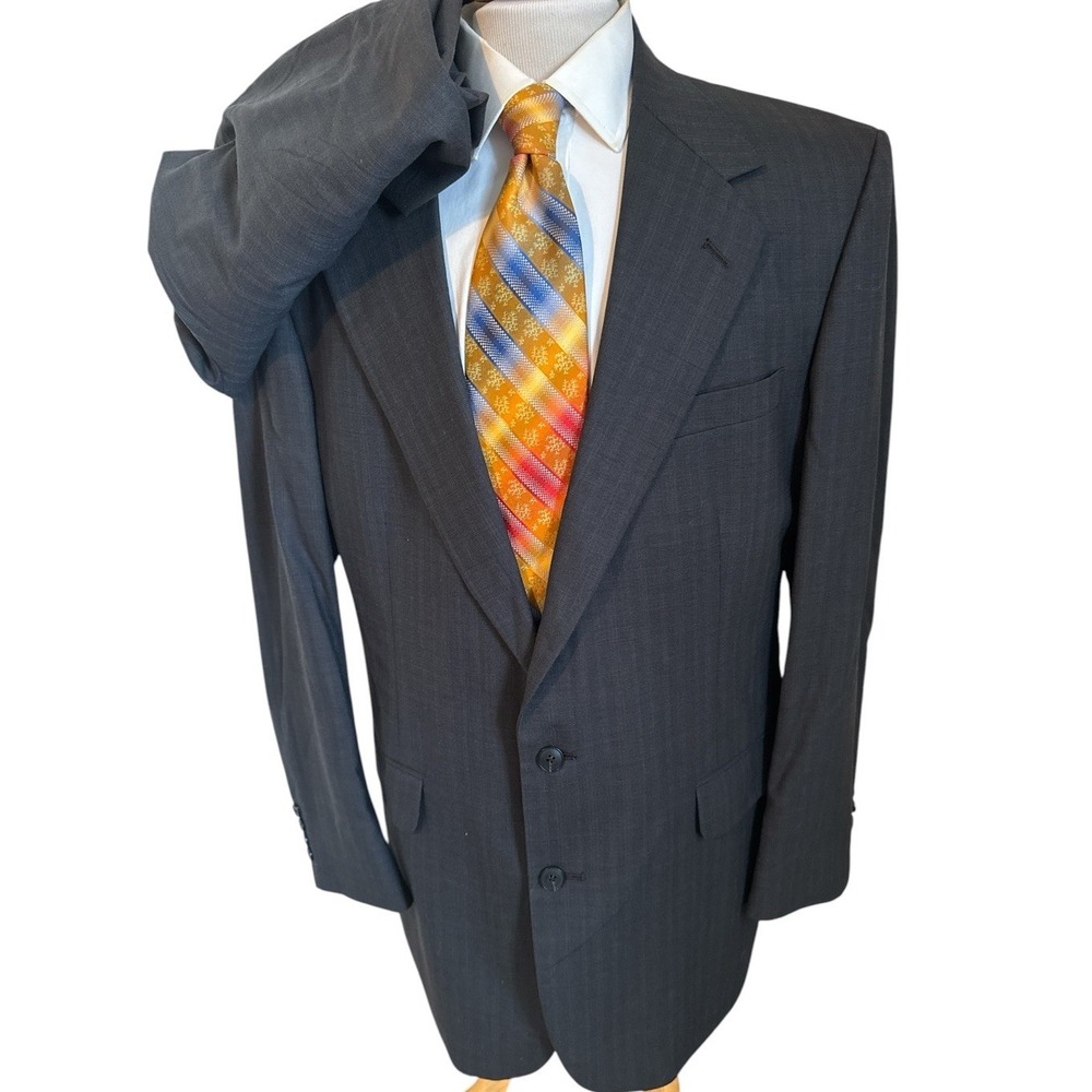 Vintage Corbin Men's Gray Plaid Wool Suit 44L Pants 36 x 33 USA Union Made